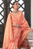 Peach Handloom Lehariya Organza Saree With Zari Weaving