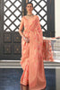 Peach Handloom Lehariya Organza Saree With Zari Weaving