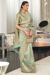 Mint Green Handloom Lehariya Organza With Zari Weaving