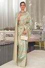 Mint Green Handloom Lehariya Organza With Zari Weaving