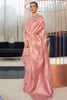 Flamingo Pink Handloom Lehariya Organza Saree With Zari Weaving