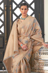Grey Handloom Lehariya Organza Saree With Zari Weaving