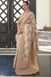 Grey Handloom Lehariya Organza Saree With Zari Weaving