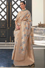 Grey Handloom Lehariya Organza Saree With Zari Weaving