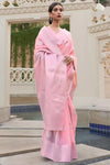 Baby Pink Pure Linen Weaving Saree