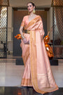 Peach Silk Handloom Weaving Saree