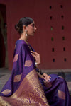 Indigo Purple Zari Woven Pure Satin Silk Saree