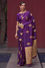 Indigo Purple Zari Woven Pure Satin Silk Saree
