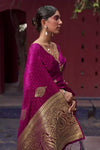 Midnight Purple Zari Woven Pure Satin Silk Saree