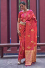 Alluring Peach Zari Woven Pure Satin Silk Saree