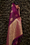 Wine Zari Woven Pure Satin Silk Saree
