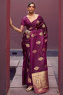 Wine Zari Woven Pure Satin Silk Saree