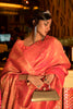 Orange Handloom Silk Saree With Zari Weaving