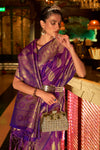 Purple Handloom Silk Saree With Zari Weaving