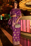 Purple Handloom Silk Saree With Zari Weaving