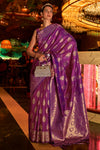 Purple Handloom Silk Saree With Zari Weaving
