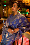 Blue Handloom Silk Saree With Zari Weaving