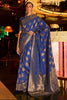 Blue Handloom Silk Saree With Zari Weaving