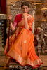 Orange Tussar Silk Saree With Weaving Work