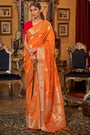 Orange Tussar Silk Saree With Weaving Work
