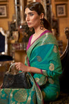 Jade Green Tussar Silk Saree With Weaving Work