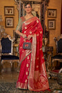 Red Tussar Silk Saree With Weaving Work
