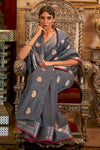 Grey Tussar Silk Saree With Weaving Work