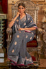 Grey Tussar Silk Saree With Weaving Work