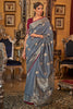 Grey Tussar Silk Saree With Weaving Work