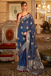 Blue Tussar Silk Saree With Weaving Work