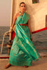 Teal Blue Pure Satin Nylon With Two Tone Weaving