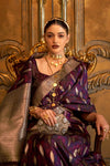 Purple Colour Satin Handloom Saree With Weaving Work