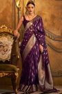 Purple Colour Satin Handloom Saree With Weaving Work