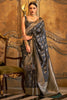 Dark Grey Colour Satin Handloom Saree With Weaving Work