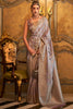 Cherrywood Brown Satin Handloom Saree With Weaving Work