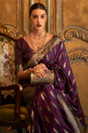 Dark Purple Colour Satin Handloom Saree With Weaving Work