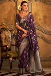 Dark Purple Colour Satin Handloom Saree With Weaving Work