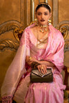 Pink Satin Handloom Saree With Weaving Work