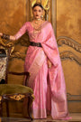 Pink Satin Handloom Saree With Weaving Work