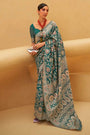 Green Lucknowi Chikankari Saree With Lucknowi Weaving
