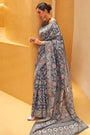 Grey Lucknowi Chikankari Weaving Work Saree
