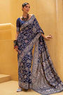 Blue Colour Lucknowi Chikankari Weaving Work Saree
