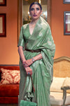 Turquoise Green Linen Saree With Weaving Work