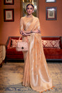 Light Orange Linen Saree With Weaving Work