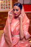 Pink Linen Saree With Weaving Work