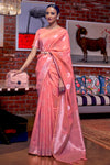Pink Linen Saree With Weaving Work