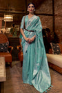 Cyan Blue Linen Saree With Weaving Work