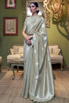 Rhino Grey Linen Saree With Weaving Work