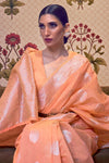 Dark Peach Linen Saree With Weaving Work