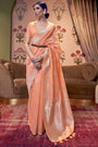 Dark Peach Linen Saree With Weaving Work